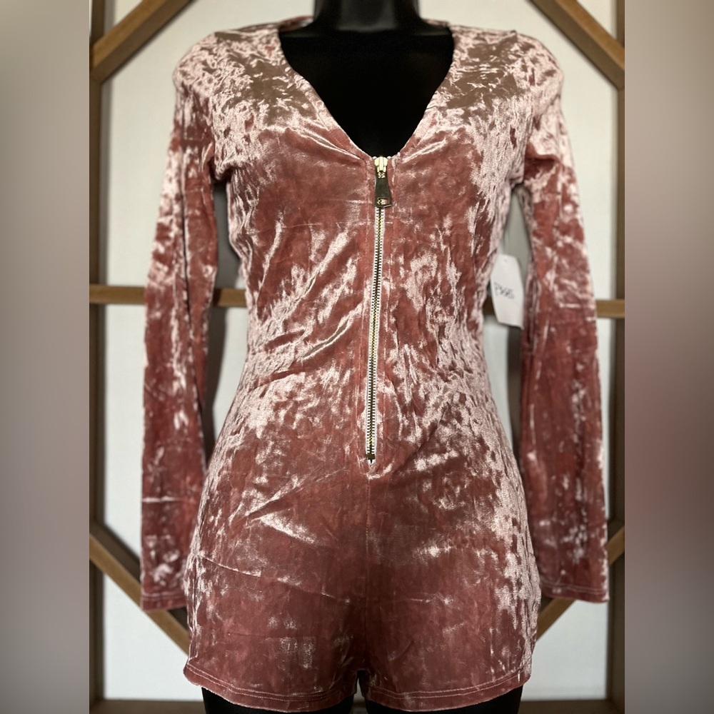 Soft Rose Pink Velour Romper